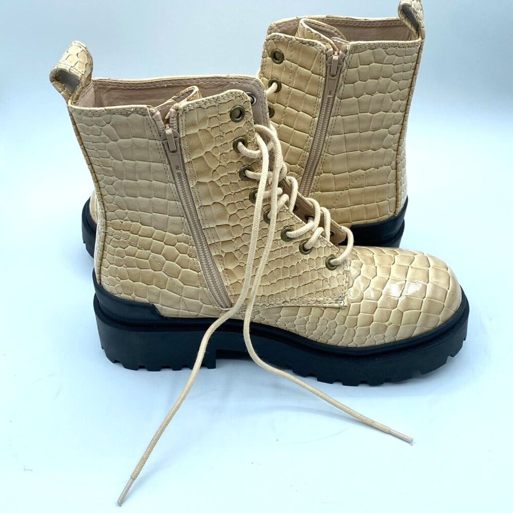 Urban Outfitters Womens Faux Croco Lace Up Platform Boot Sz 8 Beige Zip NWOB - Picture 7 of 12